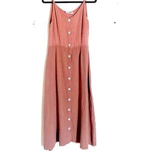 Aly Wear Linen Maxi Dress in Pink/ Brown L